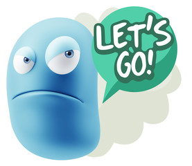 3d Illustration Angry Face Emoticon saying Let's Go with Colorfu