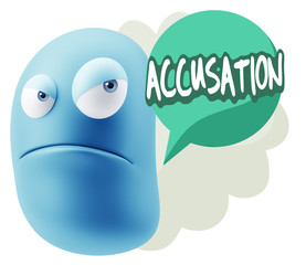 3d Illustration Angry Face Emoticon saying Accusation with Color