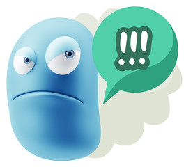 3d Illustration Angry Face Emoticon saying !!! with Colorful Spe