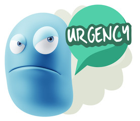 3d Illustration Angry Face Emoticon saying Urgency with Colorful