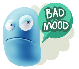 3d Illustration Angry Face Emoticon saying Bad Mood with Colorfu