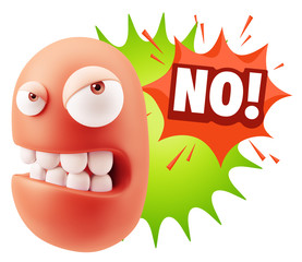 3d Illustration Angry Face Emoticon saying No with Colorful Spee