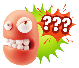 3d Illustration Angry Face Emoticon saying ??? with Colorful Spe