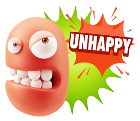3d Illustration Angry Face Emoticon saying Unhappy with Colorful