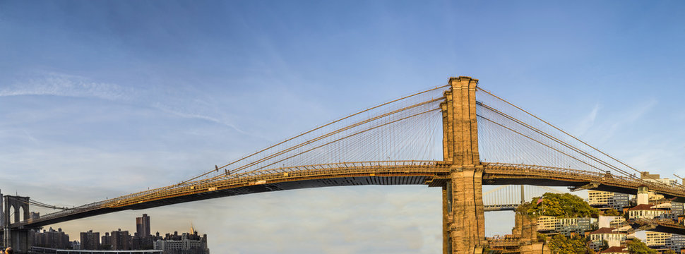 New York, Panorama, skyline,america, Manhattan Downtown urban view with Brooklyn bridge © travelview