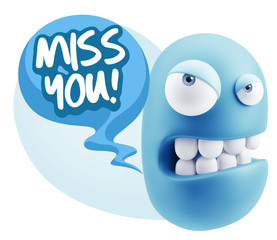 3d Illustration Angry Face Emoticon saying Miss You with Colorfu