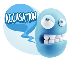 3d Illustration Angry Face Emoticon saying Accusation with Color