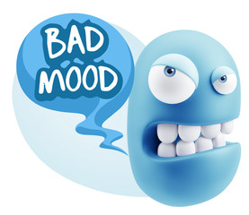 3d Illustration Angry Face Emoticon saying Bad Mood with Colorfu
