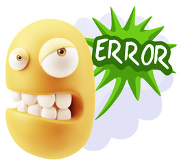 3d Illustration Angry Face Emoticon saying Error with Colorful S