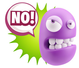 3d Illustration Angry Face Emoticon saying No with Colorful Spee