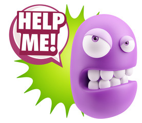 3d Illustration Angry Face Emoticon saying Help me with Colorful