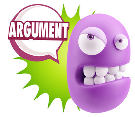 3d Illustration Angry Face Emoticon saying Argument with Colorfu