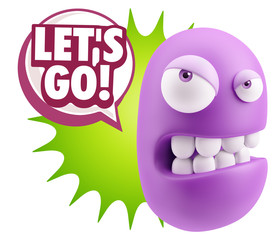 3d Illustration Angry Face Emoticon saying Let's Go with Colorfu