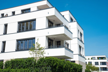 New white apartment house seen in Berlin, Germany