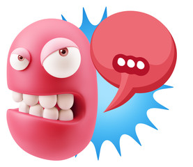 3d Illustration Angry Face Emoticon saying … with Colorful Spe