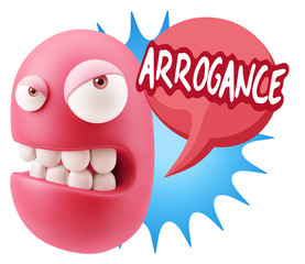 3d Illustration Angry Face Emoticon saying Arrogance with Colorf