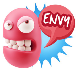 3d Illustration Angry Face Emoticon saying Envy with Colorful Sp