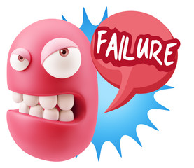 3d Illustration Angry Face Emoticon saying Failure with Colorful