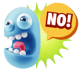 3d Illustration Angry Face Emoticon saying No with Colorful Spee