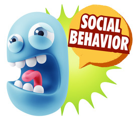 3d Illustration Angry Face Emoticon saying Social Behavior with