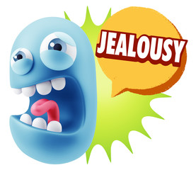 3d Illustration Angry Face Emoticon saying Jealousy with Colorfu