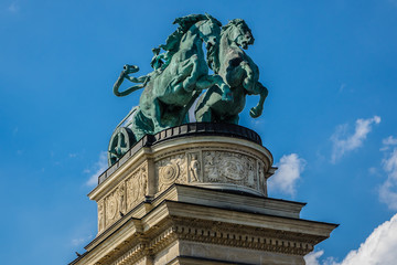 Fototapeta na wymiar Heroes Square, Millennium Monument, Colonnade. Budapest Hungary.