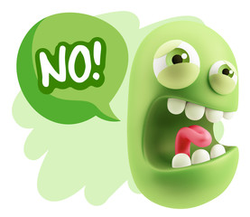 3d Illustration Angry Face Emoticon saying No with Colorful Spee