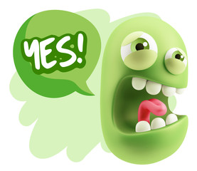 3d Illustration Angry Face Emoticon saying Yes with Colorful Spe