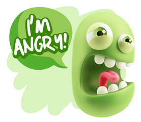 3d Illustration Angry Face Emoticon saying I'm Angry with Colorf