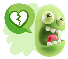 3d Illustration Angry Face Emoticon saying Heart Broken Icon wit