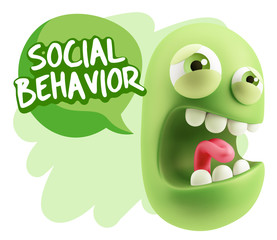 3d Illustration Angry Face Emoticon saying Social Behavior with