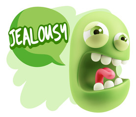 3d Illustration Angry Face Emoticon saying Jealousy with Colorfu