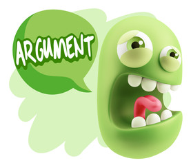 3d Illustration Angry Face Emoticon saying Argument with Colorfu