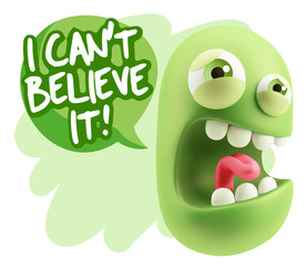 3d Illustration Angry Face Emoticon saying I Can't Believe It wi