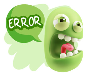 3d Illustration Angry Face Emoticon saying Error with Colorful S