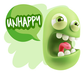 3d Illustration Angry Face Emoticon saying Unhappy with Colorful