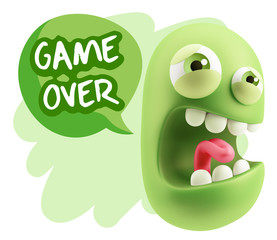 3d Illustration Angry Face Emoticon saying Game Over with Colorf