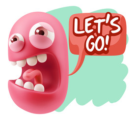 3d Illustration Angry Face Emoticon saying Let's Go with Colorfu