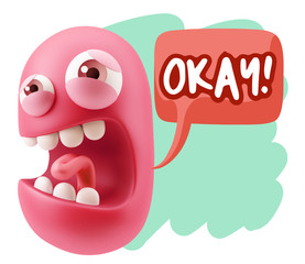 3d Illustration Angry Face Emoticon saying Okay with Colorful Sp