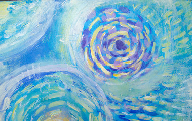 Abstract art painting. Underwater world. Abstract blue hand painted background