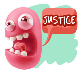 3d Illustration Angry Face Emoticon saying Justice with Colorful