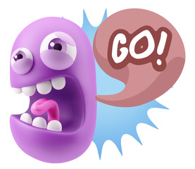 Obraz premium 3d Illustration Angry Face Emoticon saying Go with Colorful Spee