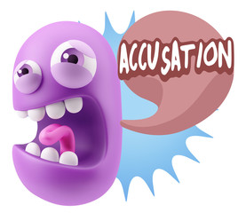 3d Illustration Angry Face Emoticon saying Accusation with Color