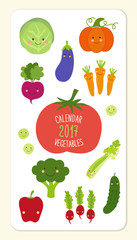 Cute 2017 calendar cover page with smiling cartoon characters of vegetables