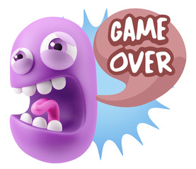 Obraz premium 3d Illustration Angry Face Emoticon saying Game Over with Colorf