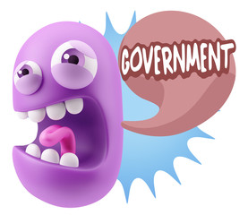 3d Illustration Angry Face Emoticon saying Government with Color