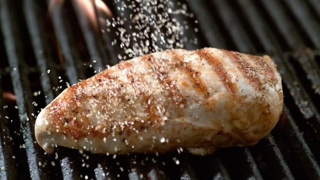 Grilled chicken breast on grill, shot on Phantom Flex 4K