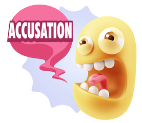 3d Illustration Angry Face Emoticon saying Accusation with Color