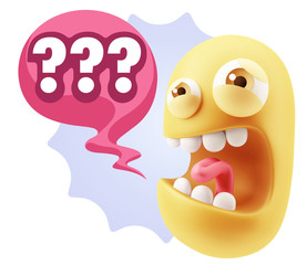 3d Illustration Angry Face Emoticon saying ??? with Colorful Spe
