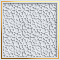 Beautiful islamic girih pattern background. Three dimensional like girih pattern in golden frame